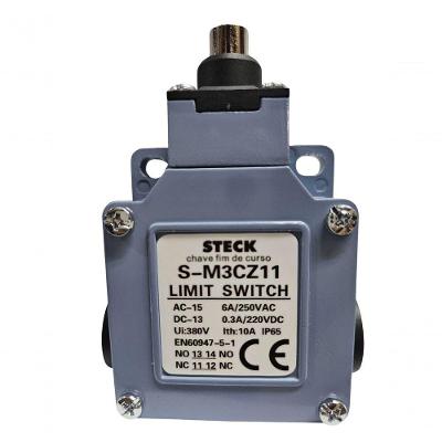 Chave Fim de Curso Steck SM3CZ11 Pistão Metálico Simples-Curto 3 Entradas Bivolt Cinza
