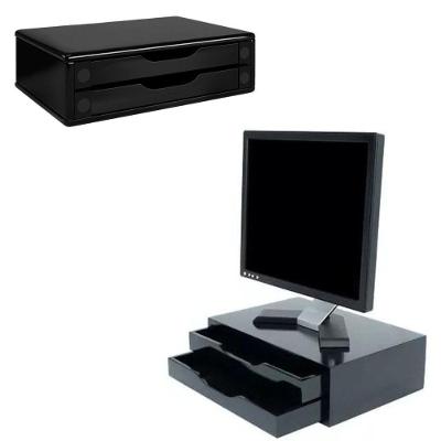Suporte Monitor Em Madeira Com 2 Gavetas Ergonomia E Organização Cor Preto