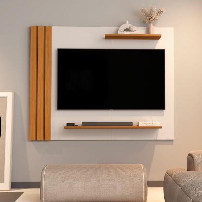 Painel Para Tv Até 40 Polegadas Detalhe Ripado Com Prateleiras Aden Off White / Madeirado