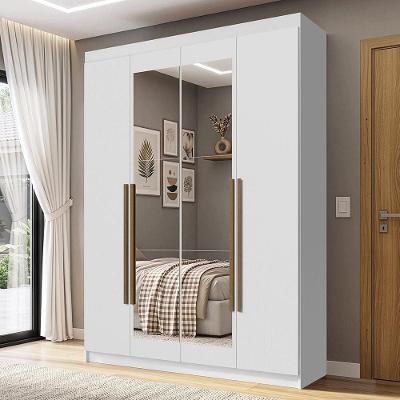 Guarda Roupa Solteiro Venus 1105J52E2G1 4 Portas de Bater com Espelho em MDP Branco-Branco-Rustic