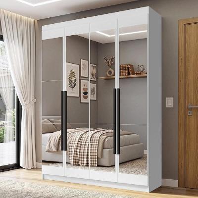 Guarda Roupa Solteiro Venus 1105K54E2G1 4 Portas de Bater com Espelhos Branco-Branco-Preto Madesa