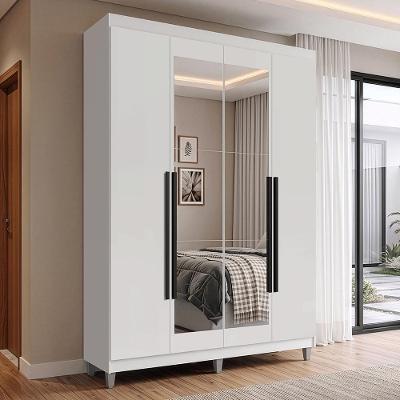 Guarda Roupa Solteiro Venus 1105K52E2G1CP 4 Portas de Bater com Espelho MDP Branco-Branco-Preto