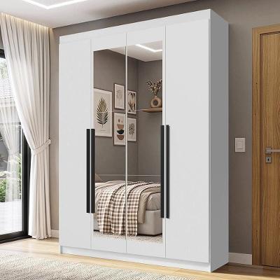 Guarda Roupa Solteiro Venus 1105K52E2G1 4 Portas de Bater com Espelho Branco-Branco-Preto Madesa