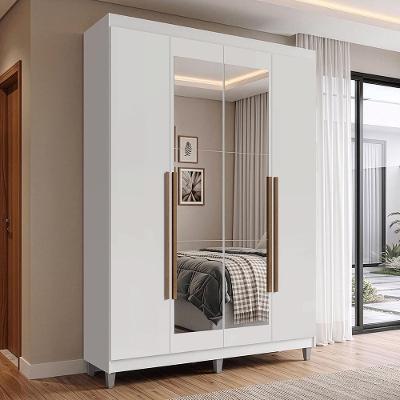 Guarda Roupa Solteiro Venus 4 Portas de Bater com Espelho MDP Branco-Branco-Rustic Madesa