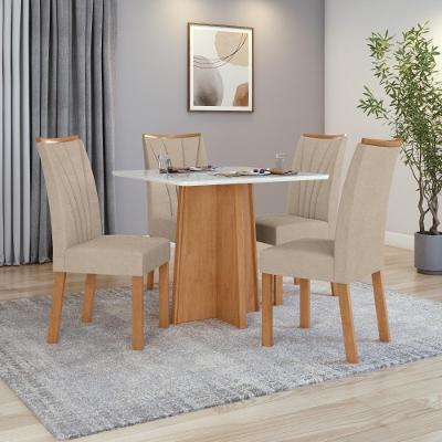 Conjunto de Jantar Celebrare 4 Lugares Tampo MDF Base em X Amêndoa 120CM Móveis Lopas