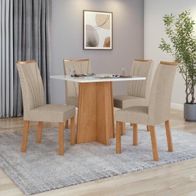 Conjunto de Jantar Celebrare 4 Lugares Tampo MDF Cadeiras Linho Amêndoa 120CM Móveis Lopas