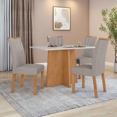 Conjunto de Jantar Celebrare 4 Lugares Tampo em Vidro Cadeiras Veludo Amêndoa 120CM Móveis Lopas