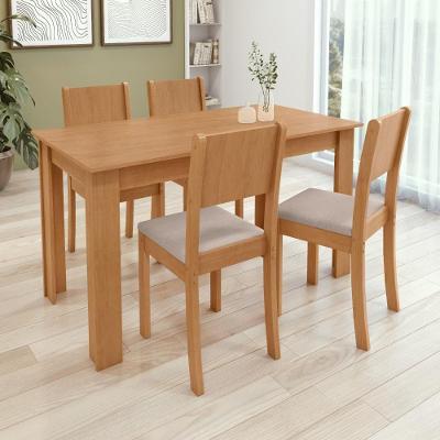 Conjunto Sala de Jantar Easy Line 4 Lugares Tampo MDP Cadeiras Linho Amêndoa 136CM Móveis Lopas