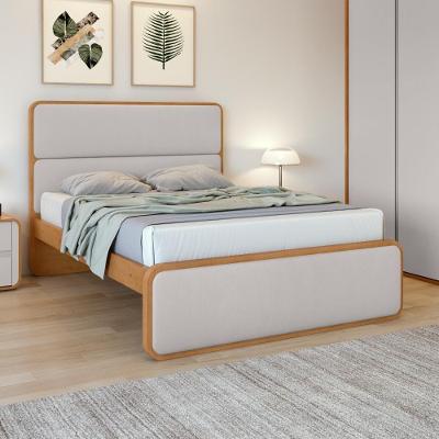 Cama Casal Easy Like com Estrutura MDF-MDP Tecido Corano Bege Amendoa Clean Móveis Lopas 151CM