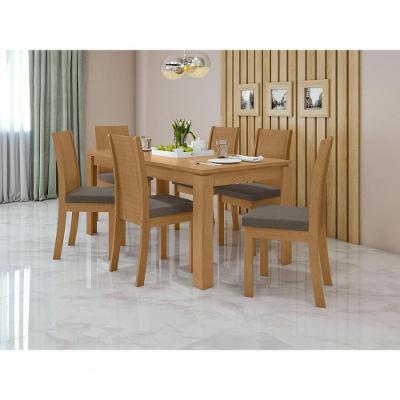Conjunto Sala de Jantar Athenas 6 Lugares Tampo em MDF Bege Amêndoa 180CM Móveis Lopas