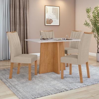 Conjunto de Jantar Celebrare 4 Lugares Tampo MDF Cadeiras Veludo Amêndoa 120CM Móveis Lopas