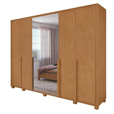 Guarda Roupa Casal Easy Space 6 Portas de Bater 6 Gavetas MDF com Espelho Amendoa Clean-Off White