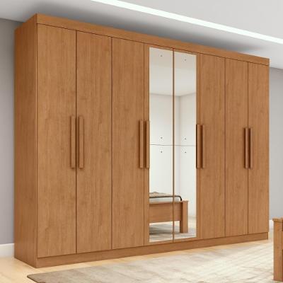 Guarda Roupa Casal Easy Slim 8 Portas de Bater 4 Gavetas MDP com Espelho Marrom Móveis Lopas