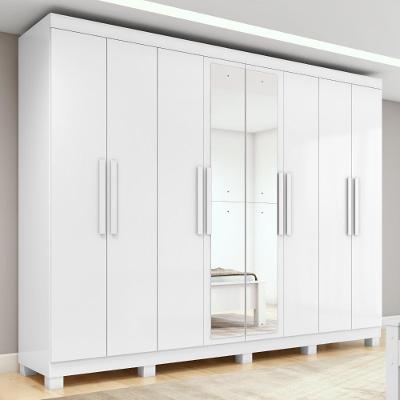 Guarda Roupa Casal Easy Slim 8 Portas de Bater 4 Gavetas MDP com Espelho Branco Móveis Lopas 236CM