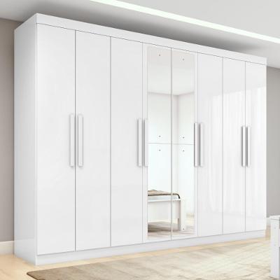 Guarda Roupa Casal Easy Slim 8 Portas 4 Gavetas MDP com Espelho Branco Móveis Lopas 236CM