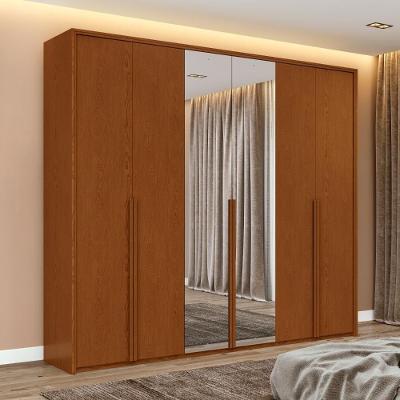 Guarda Roupa Casal Easy Move 6 Portas de Bater 4 Gavetas MDF com Espelhos Frassino Móveis Lopas