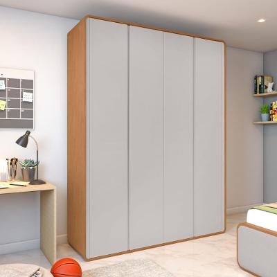 Guarda Roupa Solteiro Easy Like 4 Portas de Bater 3 Gavetas MDF Amendoa Clean-Off White Móveis Lopas