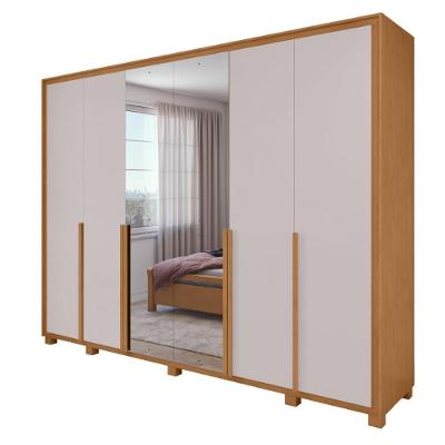 Guarda Roupa Casal Easy Space 6 Portas de Bater 6 Gavetas MDF com Espelho Amendoa Clean-Off White