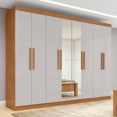Guarda Roupa Casal Easy Slim 8 Portas de Bater com Espelho 4 Gavetas MDP Amendoa Clean-Off White