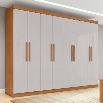 Guarda Roupa Casal Easy Slim 8 Portas de Bater 4 Gavetas MDP Amendoa Clean-Off White Móveis Lopas