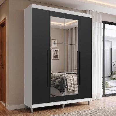 Guarda Roupa Solteiro Venus 1105K82E2G1CP 4 Portas de Bater com Espelho MDP Branco-Preto-Preto