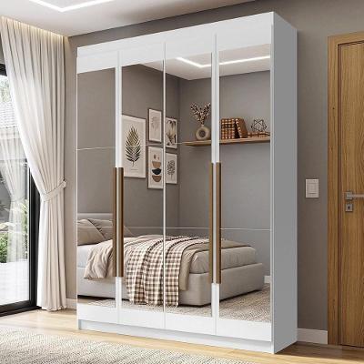 Guarda Roupa Solteiro Venus 1105J54E2G1 4 Portas de Bater com Espelhos Branco-Branco-Rustic Madesa