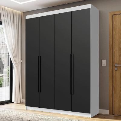 Guarda Roupa Solteiro Venus 1105K82G1 4 Portas de Bater em MDP Branco-Preto-Preto Madesa