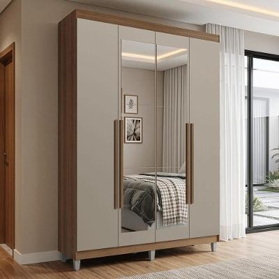 Guarda Roupa Solteiro Venus 1105K92E2G1CP 4 Portas de Bater com Espelho MDP Rustic-Crema-Rustic