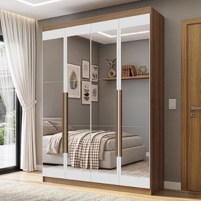 Guarda Roupa Solteiro Venus 1105J34E2G1 4 Portas de Bater com Espelhos Rustic-Branco-Rustic Madesa