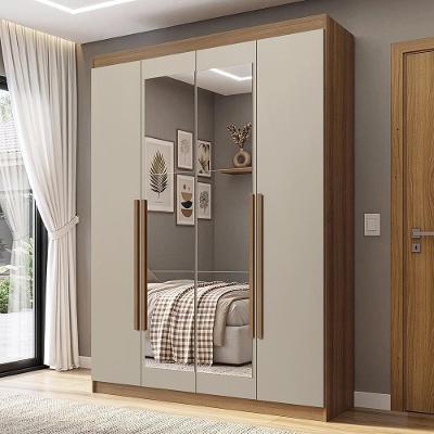 Guarda Roupa Solteiro Venus 4 Portas de Bater com Espelho MDP Rustic-Crema-Rustic Madesa
