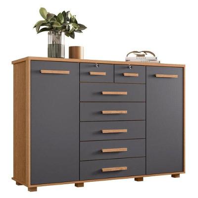 Cômoda Fontana 7 Gavetas MDP Puxador MDF Freijo Titanium Albatroz Móveis