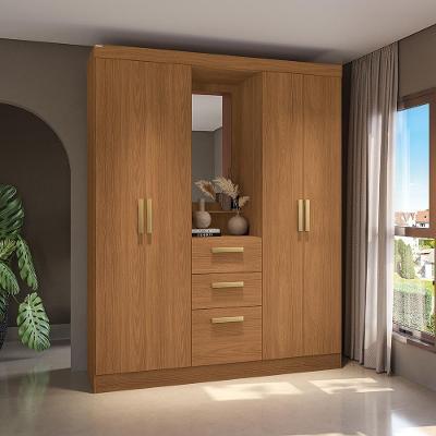 Guarda Roupa Solteiro e Closet R591-CN 4 Portas de Bater com Espelho MDP Canela Kappesberg