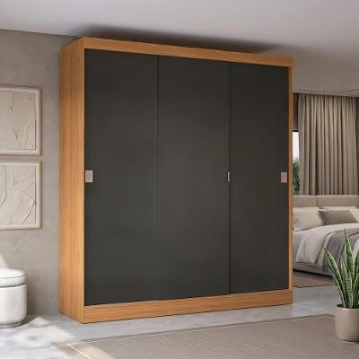 Guarda Roupa Casal R589-CNPRF 3 Portas de Correr 2 Gavetas MDP Canela-Preto Fosco Kappesberg