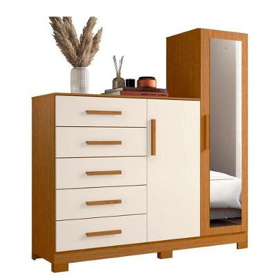 Cômoda New Master 2 Portas 5 Gavetas Cinamomo Off White com Puxadores MDF Albatroz Móveis