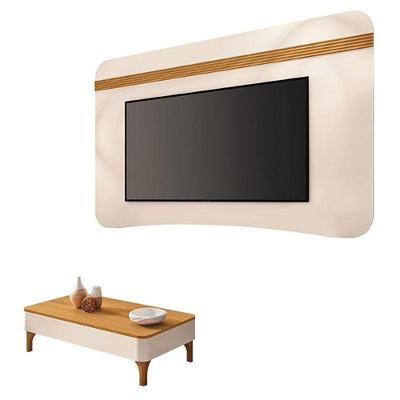 Painel Suspenso Armony Off White Cinamomo Com Mesa De Centro Liz Off White Cinamomo - Hb Móveis