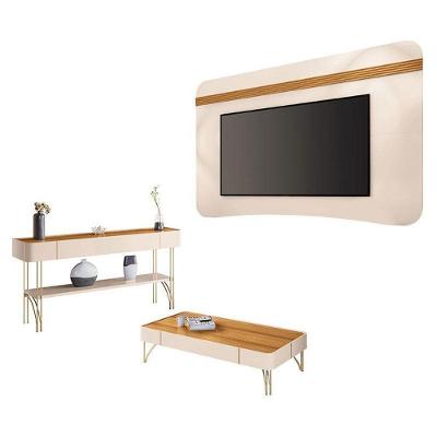 Painel Suspenso Off White Cinamomo Com Mesa De Centro E Aparador Off White Cinamomo-Hb Móveis