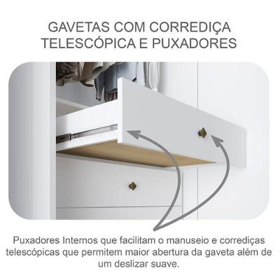 Guarda Roupa Casal Palazzo 3 Portas 6 Gavetas Neve com Espelho e Gaveteiro