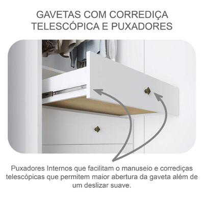 Guarda Roupa Casal Londres 3 Portas 4 Gavetas Neve + Gaveteiro Milão Neve