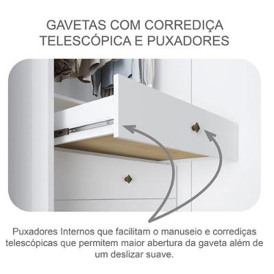Guarda Roupa Solteiro Toledo 2 Portas 3 Gavetas Neve MDF Móveis Novo Horizonte