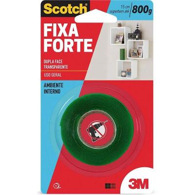 Fita Dupla Face Fixa Forte Transparente Fixação Permanente Suporta Até 800g Plástico 19MMX2M 3M