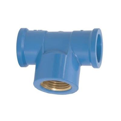 Conexão Hidráulica Tê Azul PVC 25x3-4 com Bolsa Soldável e Rosca em Latão Plastubos