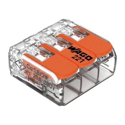Conector 221 Emenda 3 Polos 32A com Push-In para Condutores Flexíveis e Rígidos Wago Brasil 4MM²
