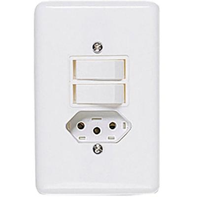 Interruptor e Tomada Stylus 2TS+Tom 10A Design Moderno Branco Ilumi Materiais Elétricos Bivolt