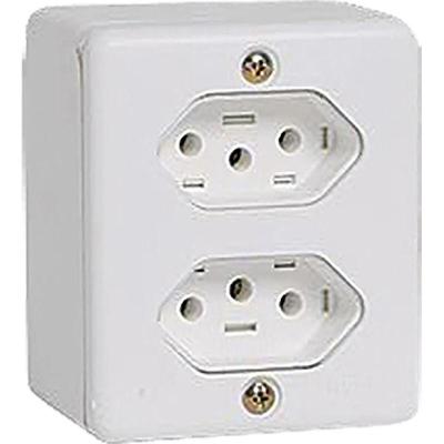 Tomada Dupla Sobrepor Brancabox 20A 250V Branco Ilumi Materiais Elétricos