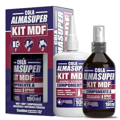 Adesivo Instantâneo Almasuper Kit MDF com Primer e Cola para MDF MDP e Madeiras Almata
