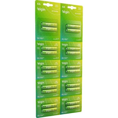 Pilha Alcalina Pequena AA 1,5V com 0% Metais Pesados Elgin 20 PEÇAS