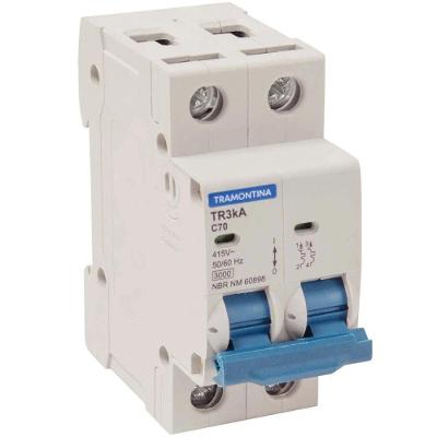 Disjuntor Bipolar TR3KA 2P 70A com Curva C Inox Tramontina 36MM 230-400V