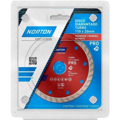 Disco Diamantado Serra Mármore Pro Turbo para Maior Rendimento Uso Úmido e a Seco 110MM 20MM Norton