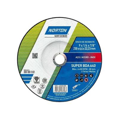 Disco de Desbaste BDA 640 para Aço Carbono e Inox com Reforço Tipo 27 e 3 Telas Norton