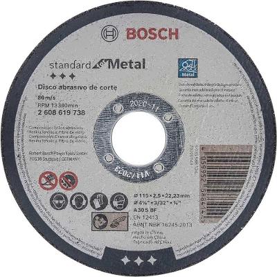 Disco de Corte Standard Tipo 41 com Grãos Abrasivos e Estabilidade para Metais 115MM 2,5MM Bosch